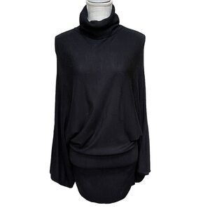 BCBG Maxazria Black Turtleneck Sweater Knit Midi Dress with Drape Sleeve Size: S